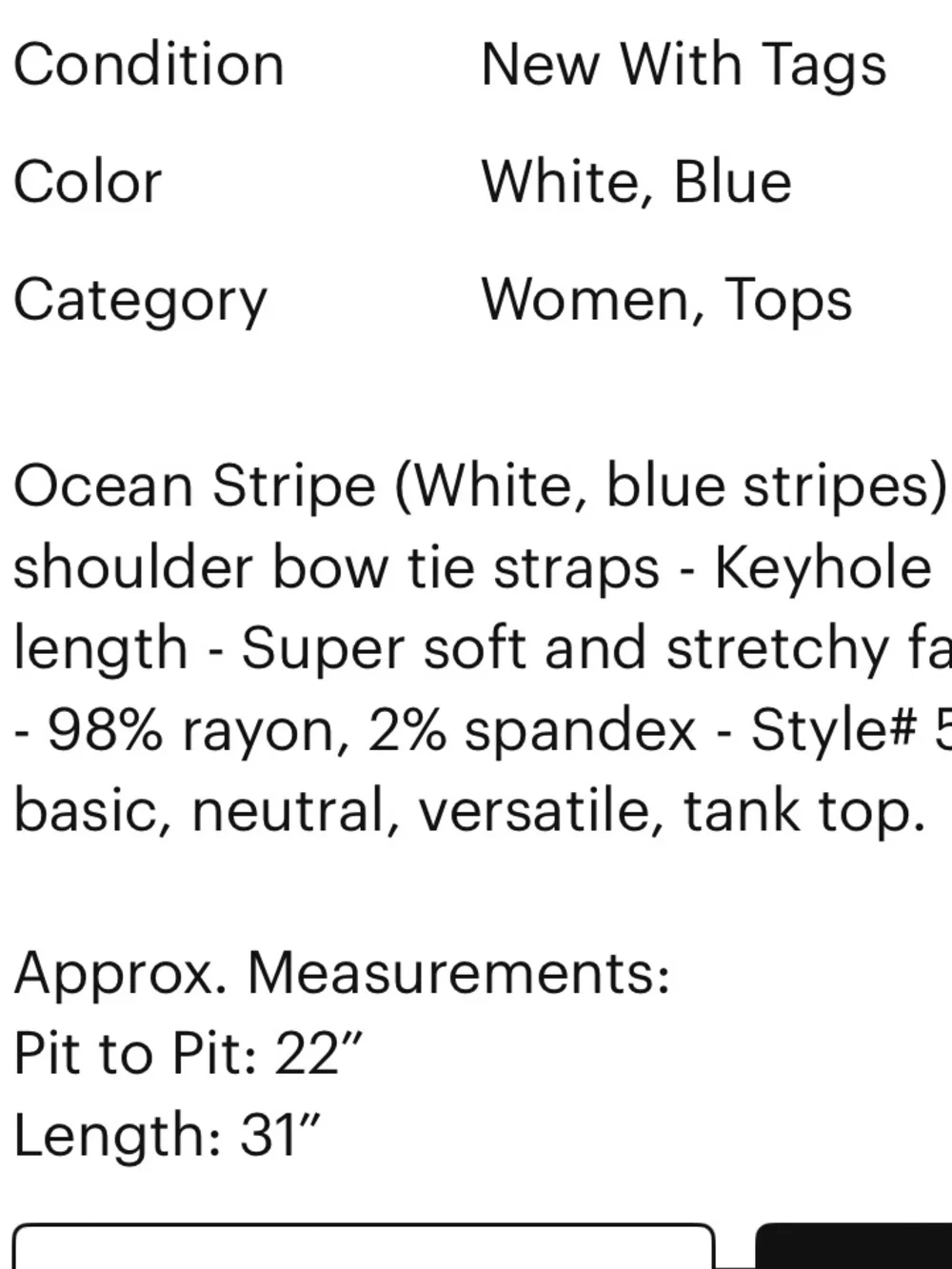 CAbi White Tank Top with Blue Stripes
